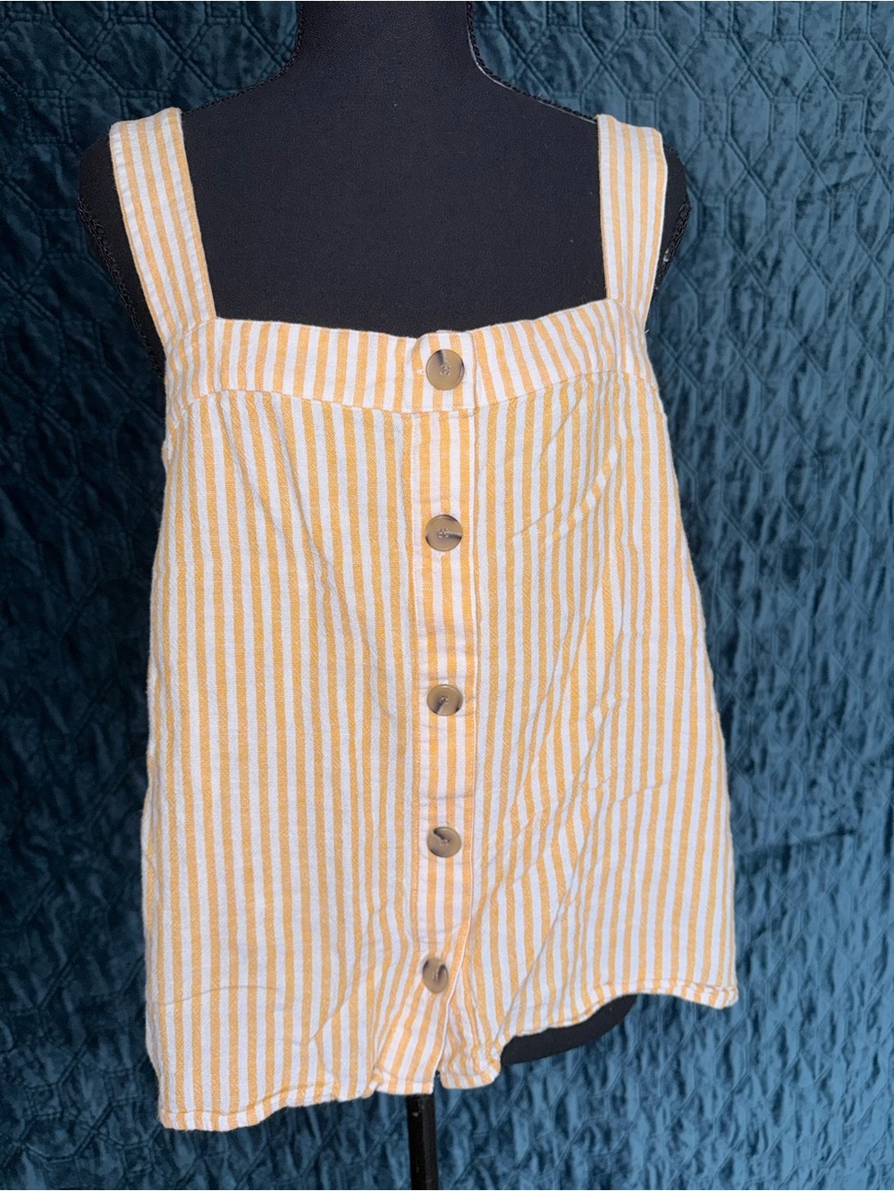 J. Crew Yellow and White Linen Blend Button Tank